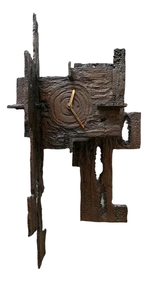 Large Mid-Century Modern Brutalist Bronze Wall Clock, 1960s