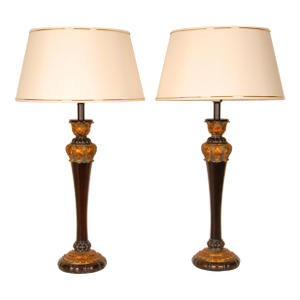 Vintage French Table Lamps Pair – Brown Gold Baroque Décor Lighting 1980s