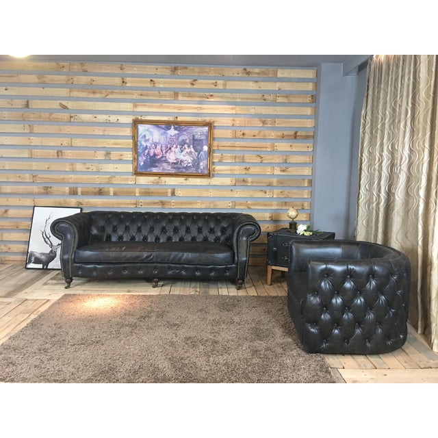 2020s Chesterfield Antique Ebony Genuine Leather Sofa For Sale - Image 5 of 9