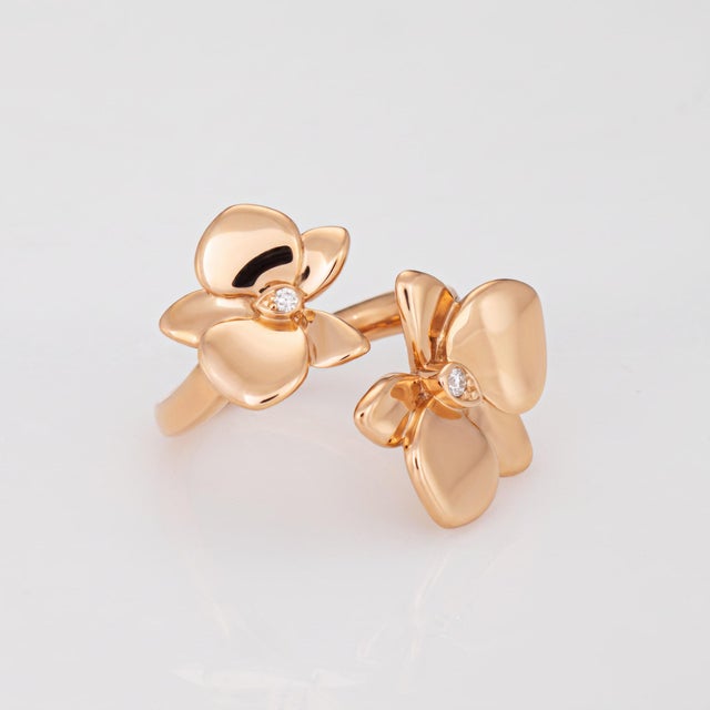 Contemporary ​Caresse D’Orchidees Par Cartier Ring Diamond 50 Estate 18k Rose Gold Papers, Size 5.25 For Sale - Image 3 of 7