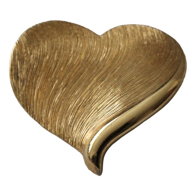 Gold Heart Brooch Pin, 1990s For Sale