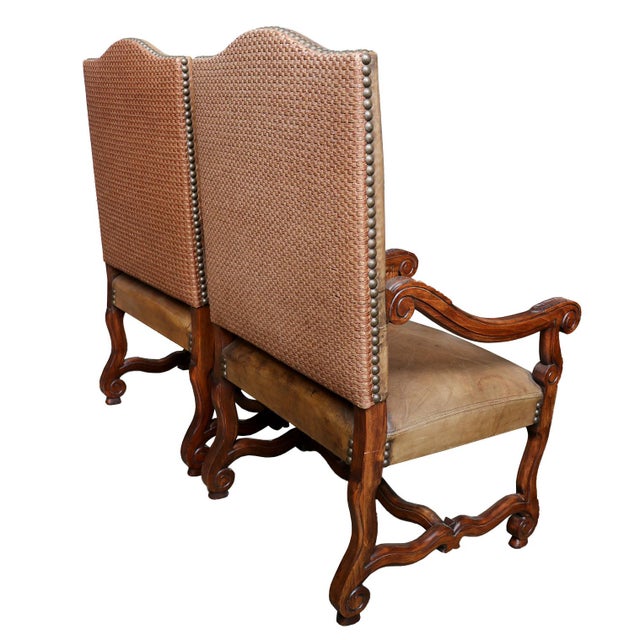 Leather Arm Chairs With Nail Head and Carving Details - A Pair For Sale - Image 9 of 9