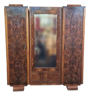 Art Deco Walnut Wardrobe, 1980s