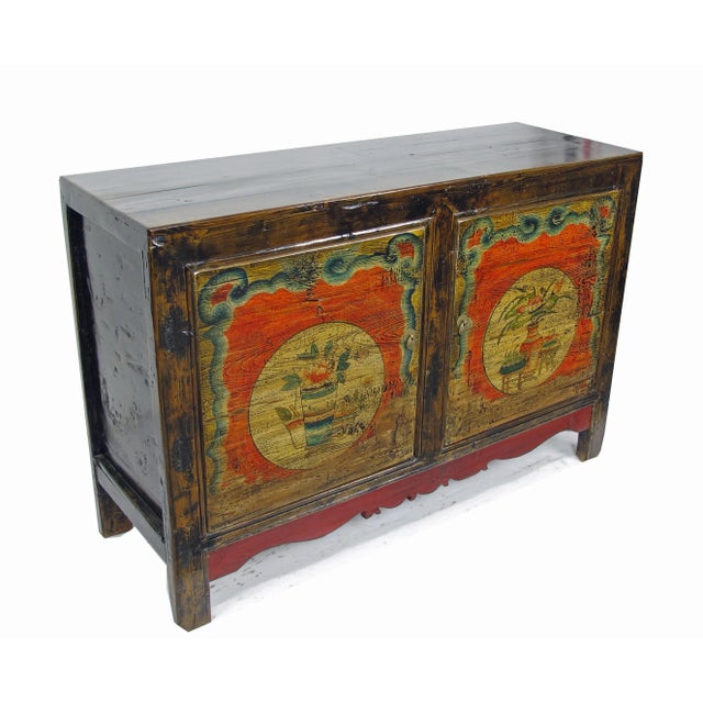 Chinese Hand Painted Pine Mongolia Sideboard For Sale - Image 3 of 9