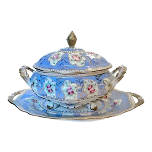 Vintage Dresden Floral & Lavender Lidded Tureen