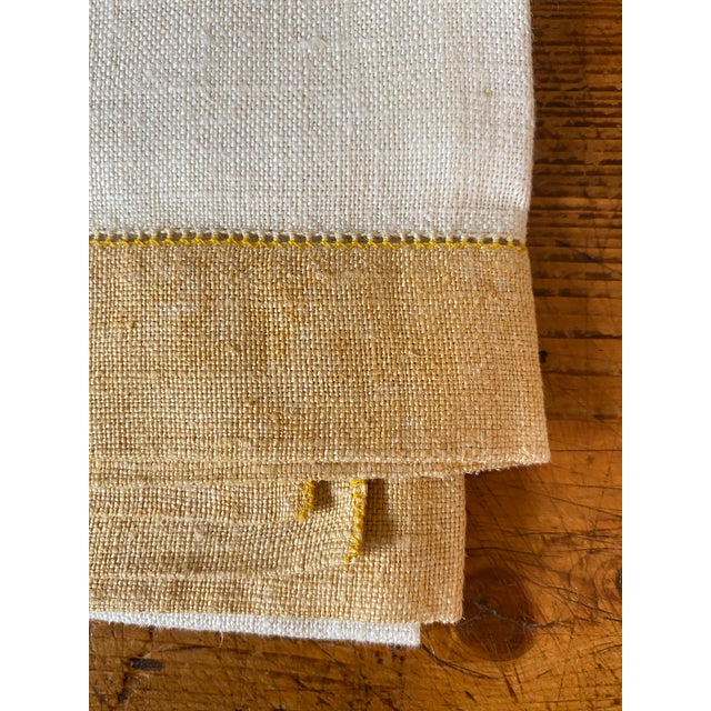Linen Vintage Linen Color Blocked Hemstitched Hand/Kitchen Towels, Set of 4 For Sale - Image 8 of 10