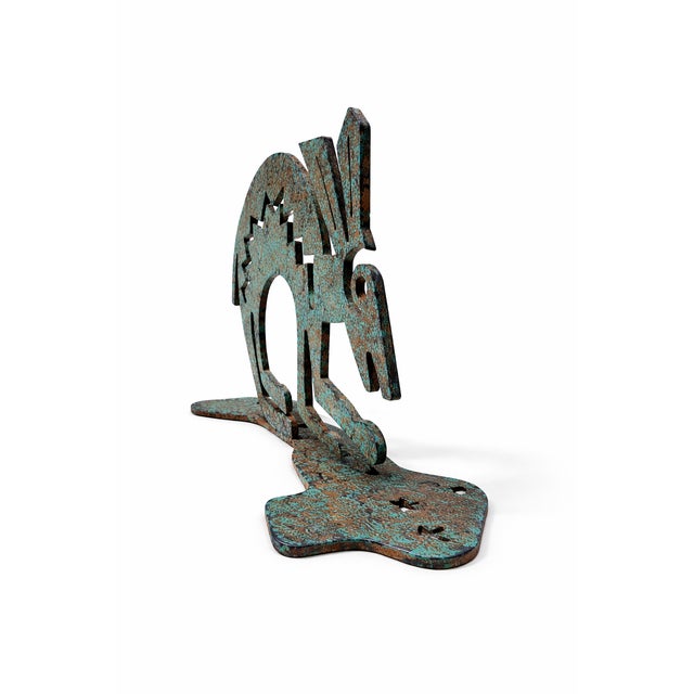 Rustic Late 20th Century Southwestern Kokopelli Style Metal Sculpture – Hand-Painted Patina Tabletop Art For Sale - Image 3 of 9