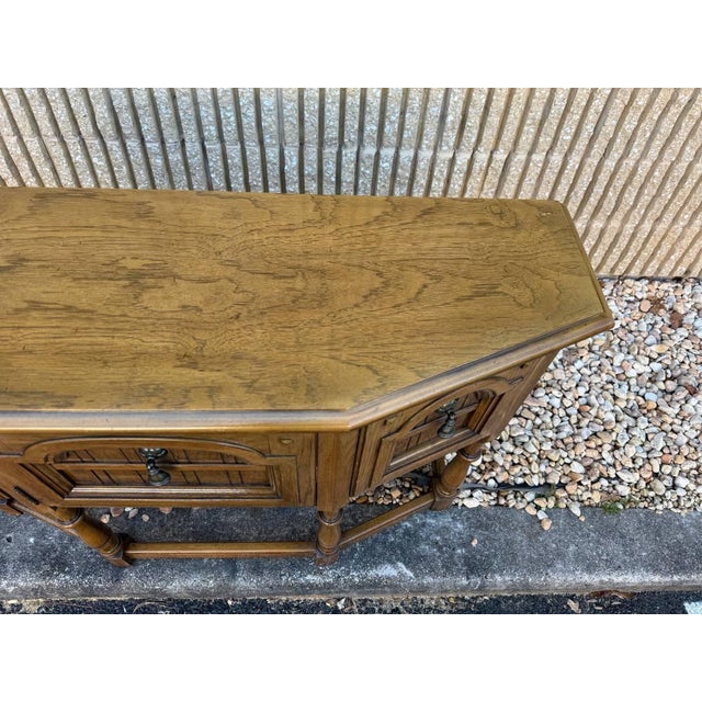 English Vintage Jacobean Style Oak Sideboard Cupboard Cabinet For Sale - Image 3 of 18