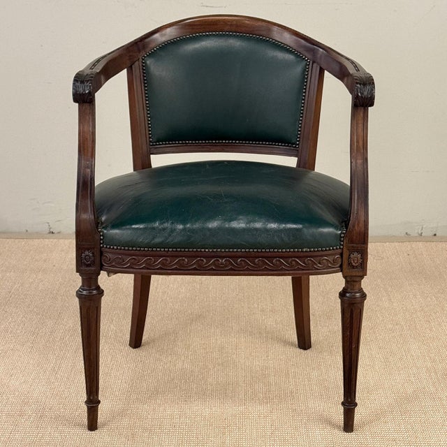 Antique French Louis XVI Neoclassical Mahogany Armchair by Hirler of Alsace For Sale - Image 4 of 18