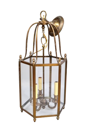 Rustic Brass and Glass Lantern Three-Light Hall Lantern