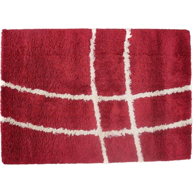 Scandinavian Red and White Cotton Tones Rya Rug For Sale