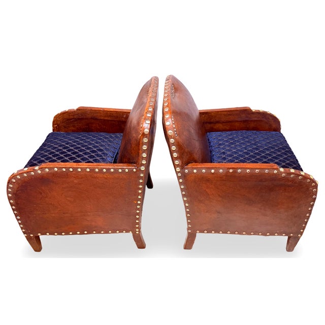 1930s French Art Deco Leather Studded Club Chairs. 1930's France For Sale - Image 5 of 12