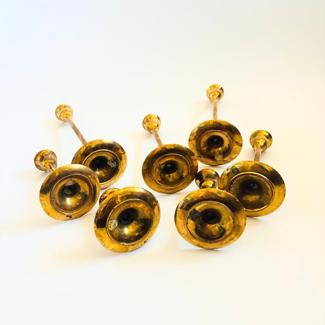 Graduated Brass Candlestick Holders - Set of 7 For Sale - Image 12 of 12