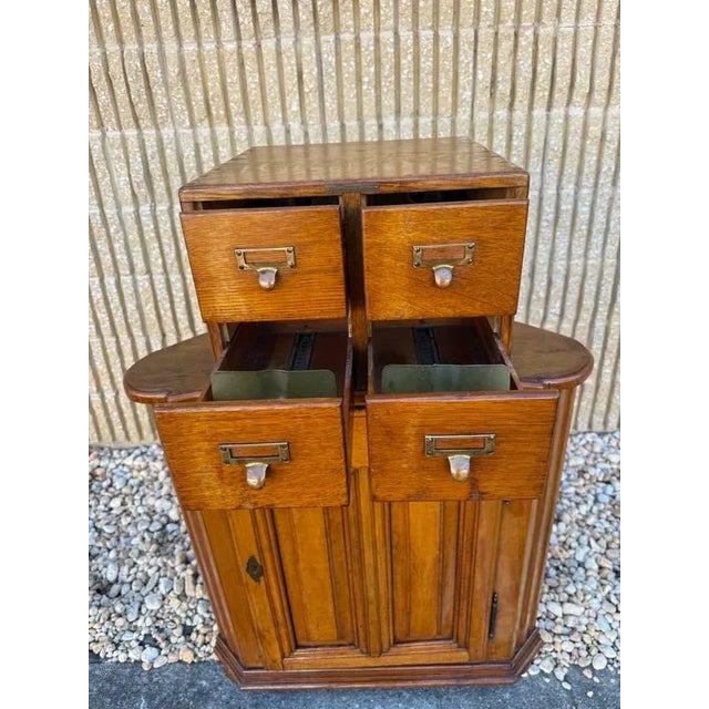 Antique Art & Craft oak small filing cabinet. Handcrafted in circa early 20th century , dovetailed on top Brass hardware,...