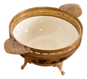 French Art Deco Bronze and Porcelain Footed Bowl or Compote Dish by A. Hnazary, 1920s