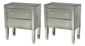 Hollywood Regency Style, Wood, Antique Beveled Glass, Mirrored Nightstands