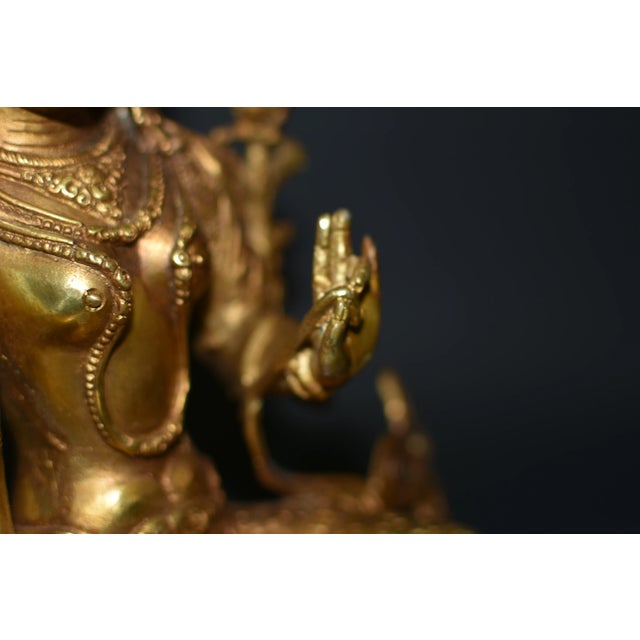 Gilt Bronze Tibetan Green Tara Statue For Sale - Image 10 of 13