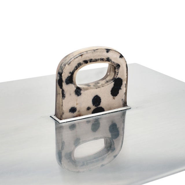 Contemporary Parchment T Table (grey Parchment & Stainless) For Sale - Image 3 of 7