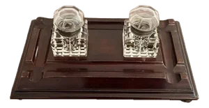 Victorian Mahogany and Glass Desk Set, 1880s, Set of 3