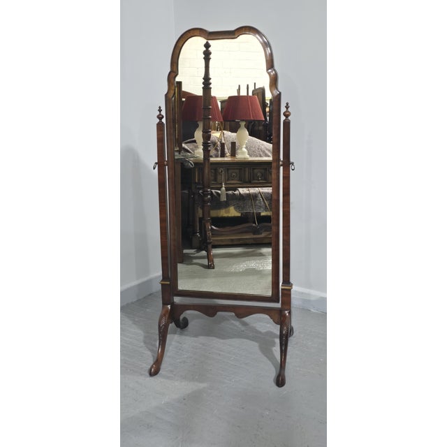 1920s Queen Anne Walnut Cheval Mirror, 1920 For Sale - Image 5 of 12