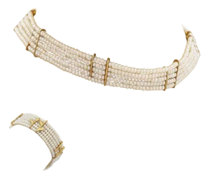 H.Stern Diamond Pearls 5 Strands 18k Gold Leaf Choker Necklace Bracelet Set