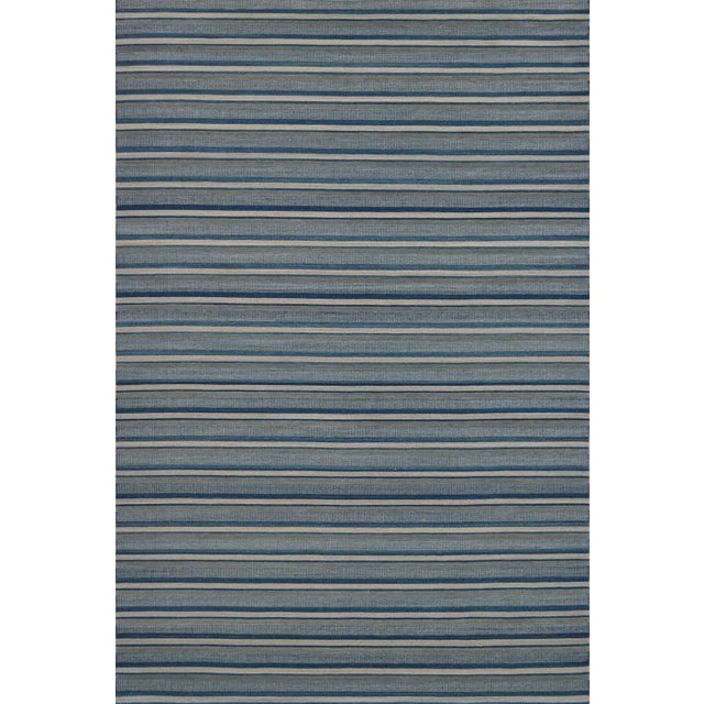 Blue Modern Handwoven Blue Striped Flatweave Rug For Sale - Image 8 of 8