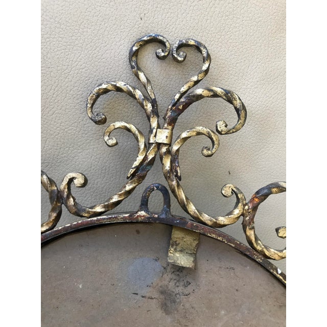 Hollywood Regency Shabby Italian Wrought Iron Wall Mirror with Candle Sconce For Sale - Image 9 of 10