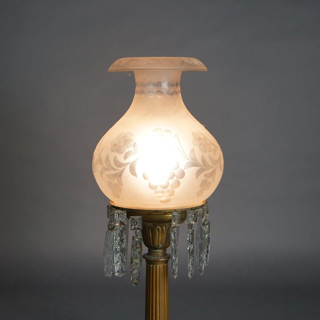 Antique Argand Sinumbra Bronze & Brass Solar Lamp with Opalescent Glass Shade For Sale - Image 9 of 12