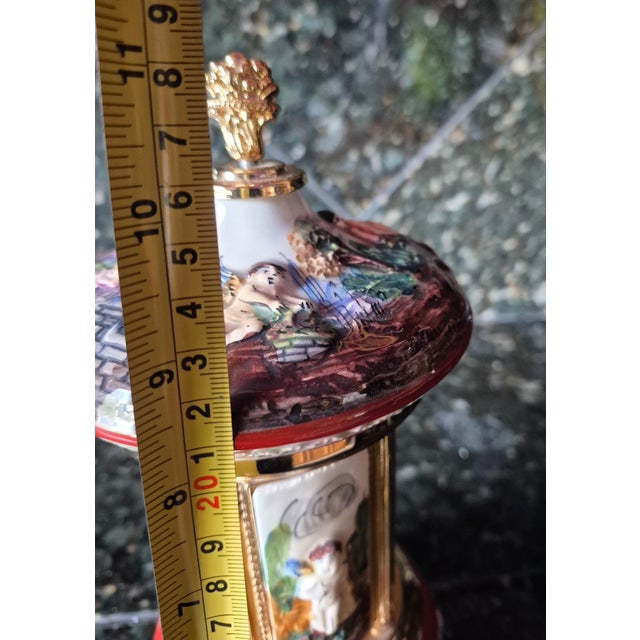 Brass Vintage Italian Capodimonte Porcelain Musical Carousel Cigarette & Lipstick Dispenser (Jg) For Sale - Image 8 of 9