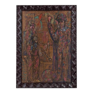 Sirio Pellegrini, Harlequin, Mixed Media on Cardboard, 1960s For Sale
