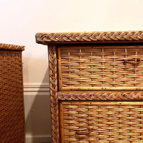 Wicker and Bamboo Bedside Cabinets, Set of 2 For Sale - Image 9 of 12