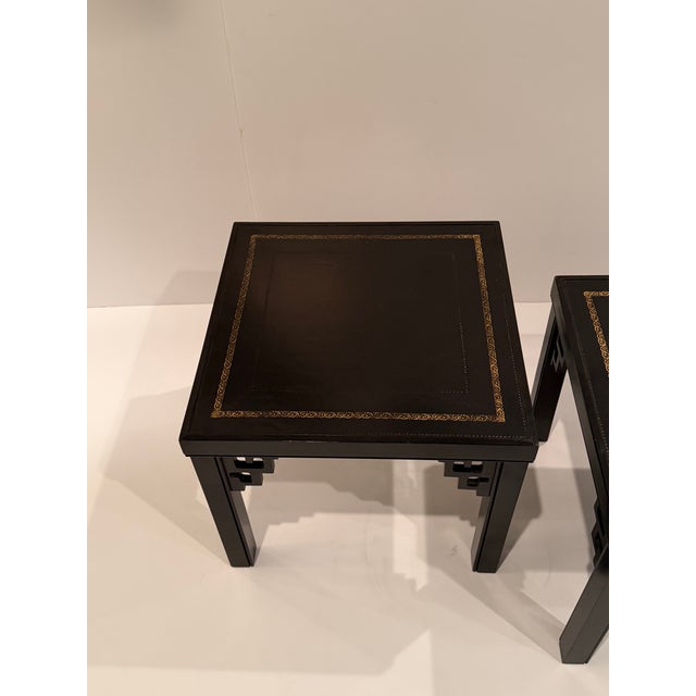 1970s Black Tooled Leather & Gold Embossed End Tables- A Pair For Sale - Image 5 of 9