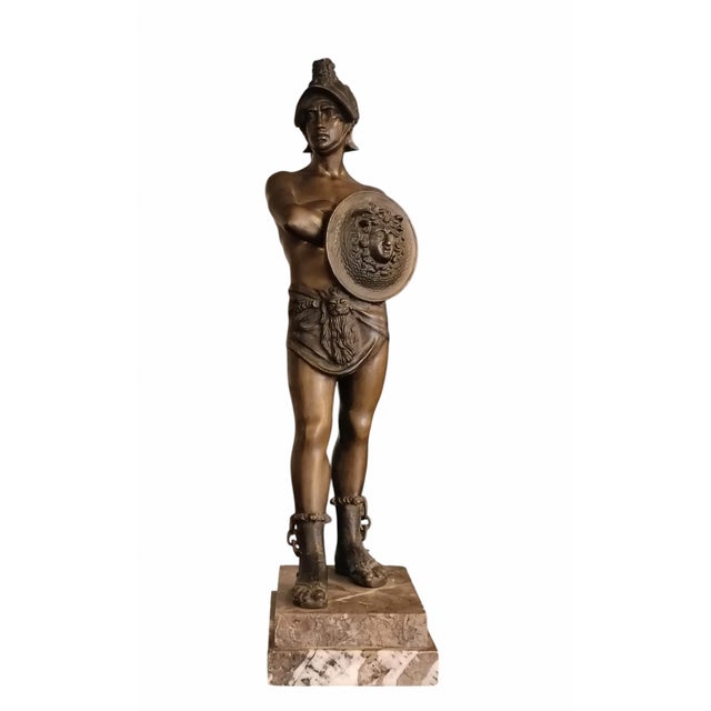 Bronze Perseus Sculpture on a Marble Base, Italy, 1900s For Sale - Image 9 of 9