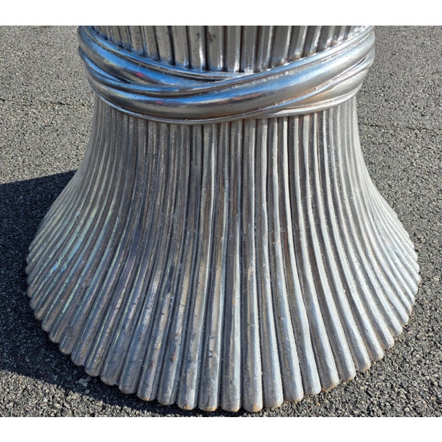 Postmodern Vintage Italian Postmodern Sculptural Fluted Silver Pedestal Dining Table With Glass Top, Circa 1980s–1990s For Sale - Image 3 of 8
