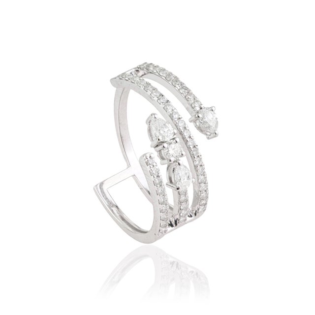 Modernist 14k White Gold Bypass Wrap Ring With 0.62ct Diamond Size 8 For Sale - Image 4 of 18