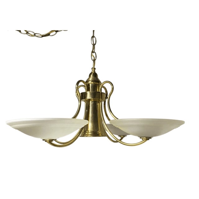 Gold Vintage Danish Modern Brass and Frosted Glass Chandelier Light For Sale - Image 8 of 9