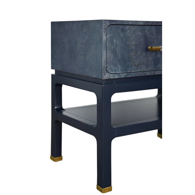 Contemporary Matthew Izzo Home Estelle Navy Blue Burl Wood Side Table For Sale - Image 3 of 7