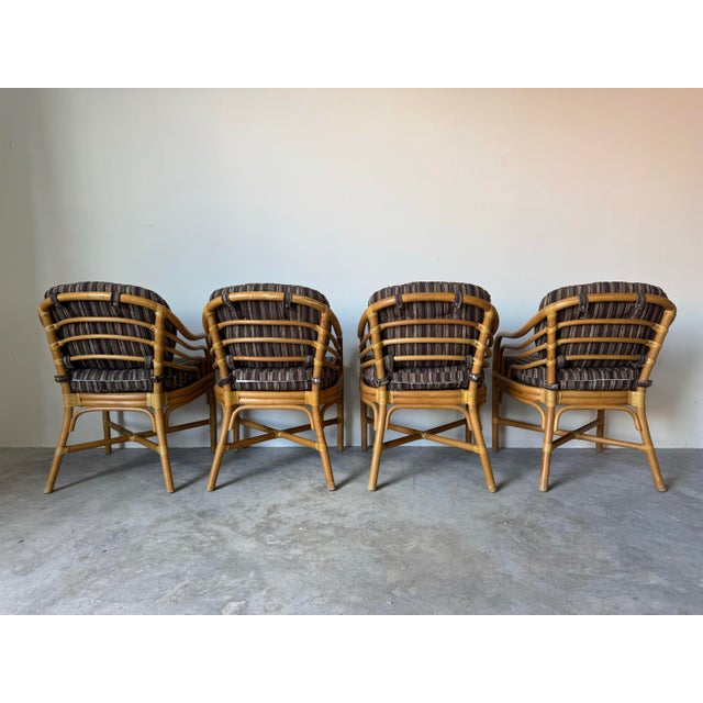 Vintage Brown Jordan Rattan and Leather Dining Chairs – Set of 4 For Sale - Image 4 of 12