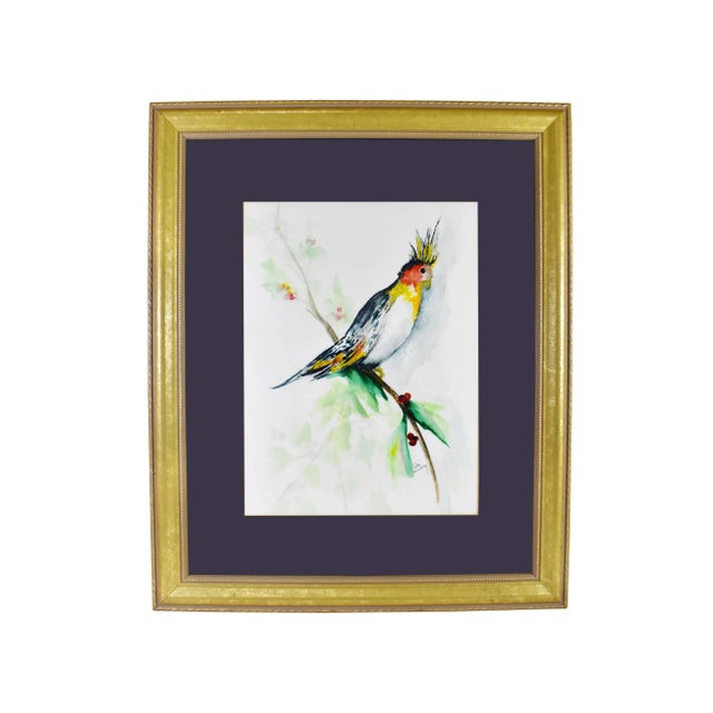 Wood Vintage Watercolor Tropical Parrot Painting by Ida Bradley For Sale - Image 7 of 7