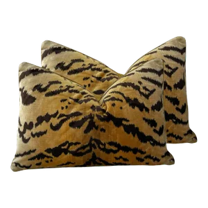 Early 21st Century Scalamandre Italian Velvet Tiger Print Pillows- a Pair