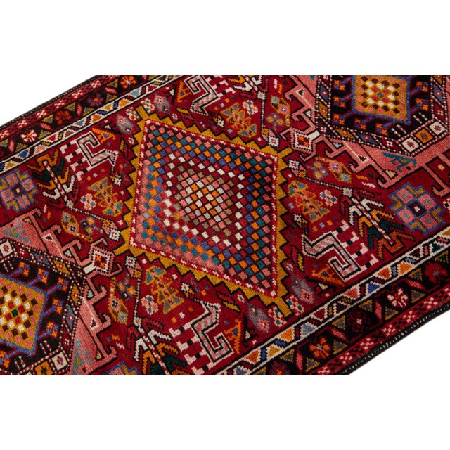 1960s Vintage Persian Heriz Red Handmade Medallion Wool Runner For Sale In New York - Image 6 of 7