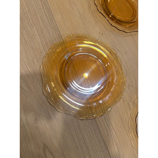1940s Vintage Amber Cambridge Glass Salad Plate With Scalloped Edges For Sale - Image 5 of 7