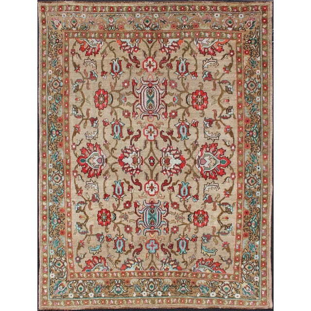 Vibrant All-Over Design Vintage Hand Knotted Turkish Oushak Rug in Red and Tan For Sale - Image 12 of 12