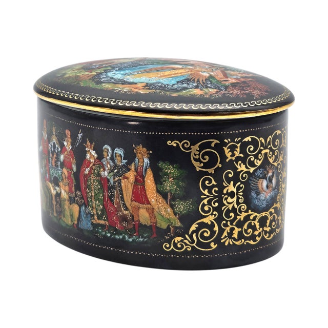 Palekh Porcelain Miniature Box “Tale of Tsar Saltan” by Vladimir Vlasov, Ussr, 4.25 For Sale - Image 11 of 18