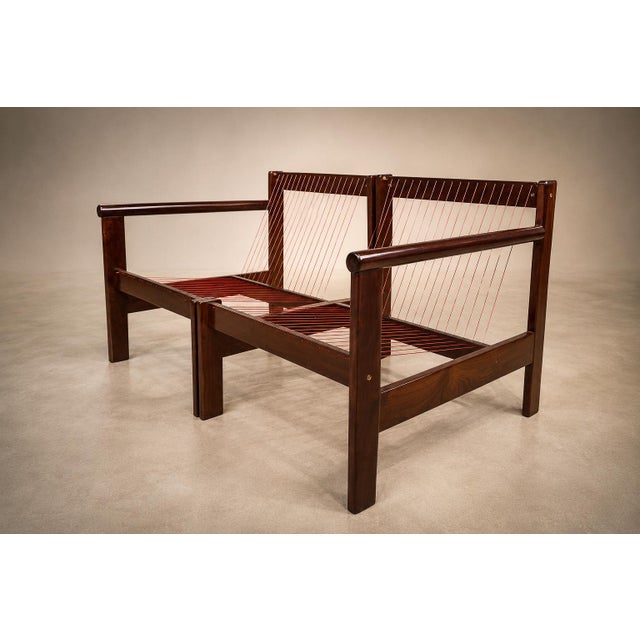 Michel Arnoult “Ouro Preto” Modular Loveseat / Pair of Open-Arm Lounge Chairs in Imbuia, Brazil, 1960s — Convertible Two-in-One Design For Sale - Image 14 of 18