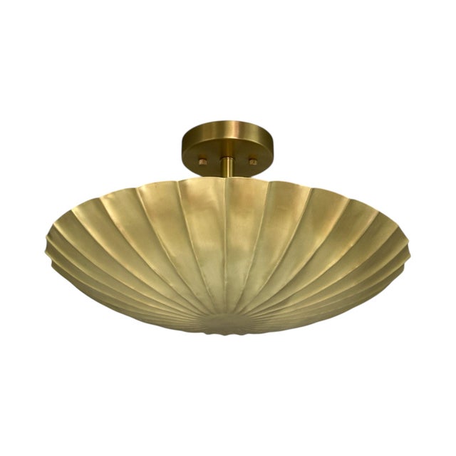 Not Yet Made - Made To Order Scalloped Modern Handmade Brass Flush Mount Light Fixture For Sale - Image 5 of 12