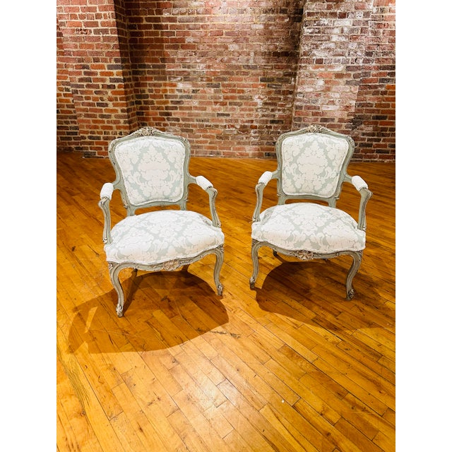 French Painted Chairs, Reupholstered, a Pair For Sale In Charleston - Image 6 of 11