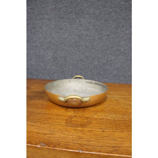 Copper Antique Copper Gratin / Sauté Pan With Brass Handles For Sale - Image 8 of 14
