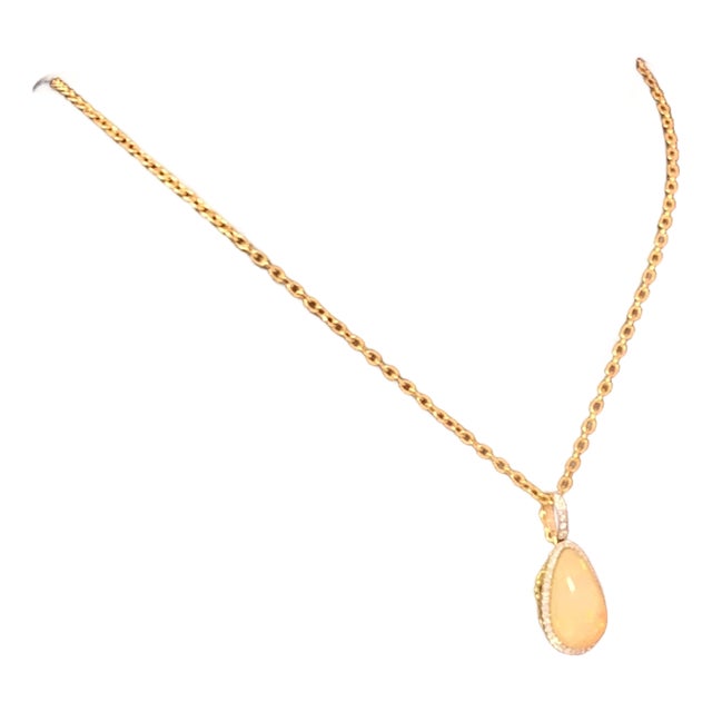 Natural Ethiopian Opal Diamond Necklace 14k Yellow Gold 9.23 TCW Certified For Sale