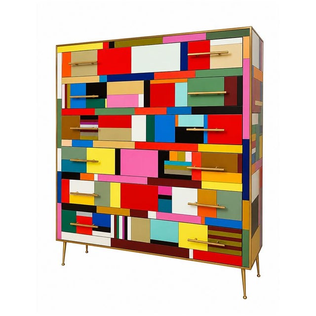 Chest of Drawers with Colored Glass Panels, 1980s For Sale - Image 6 of 8